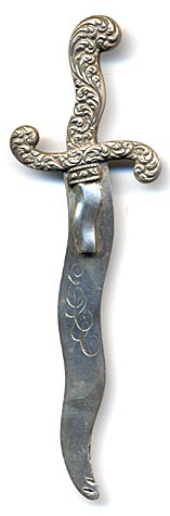 This bookmark is marked Sterling an is without a makers mark. It is made in the US. It is in the shape of a sword.
