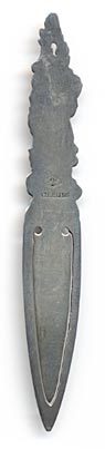This bookmark is manufactured by the Alvin Corp. It has one of the Alvin hallmarks and is also marked Sterling on the back. The front inscription reads 'And there''s pansies, thats for thoughts.'" This is a quote from Hamlet (Act IV, Scene V). "