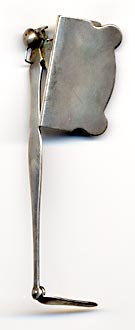 This bookmark was made in London by Asprey. It is a very unusual piece that is made with a clip and a spring. It clips over the front or back book board and the arm keeps the page open. It is marked Pat. No. 257529 in the center of the clip. On the bottom of the clip is the manufacturers mark A & Co., Ltd., the lion and the mark for London and the date mark C indicating the year 1938. In the lower right hand corner is marked Asprey London. The arm has the lion and the mark for London and the words "Made in England". 