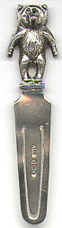 This bookmark is made by Adie & Lovekin Ltd. They are well known silversmiths in Birmingham and they made many different bookmarks as well as lots of other small pieces of silver ware such as pin cushions, stamp cases etc. The date mark is 'y'" indicating the year of manufacture as 1923."