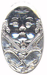 This bookmark is English made. The manufacturer's hallmark is MCH inside a club figure (like the suit of cards). The date letter is a V indicating 1995. It is an egg shape in the image of Humpty Dumpty.