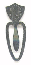 This bookmark is only marked Sterling but is manufactured by Concra. It is a simple bookmark with the top in the shape of a shield. The date is 1950 - 1970.