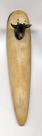 This bookmark was made in France. It is marked with French hallmarks and 800 for 800 fine silver. The top blade is ivory and the bottom which is behind the top is silver. On top of the ivory blade is a three dimensional figural of a goat head. The date is 1900 - 1910.   