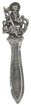 This bookmark European probably from Holland or Norway. It is marked 830S and the manufacturers mark JKD. The front is inscribed 'Solavvs Mr. Rex Norvegie'". The date of manufacture is unknown."