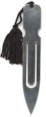 This bookmark was made in the US is marked Towle Sterling 1194. It is a nice solid piece with a black tassel. Date is unknown.