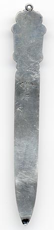 This bookmark was made in the US by S. Cottle Co. It has the makers hallmark and the word sterling on the back. The top has some scrollwork.  .