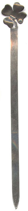 This bookmark was made in the US and is marked Leonore Doskow, Handmade Sterling. The top part of this bookmark is a four leaf clover. Date is unknown.