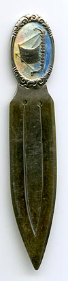 This bookmark was made in Norway. It is marked 925S with a hallmark of NF inside a triangular shield. The top has a beautifully enameled Viking ship.