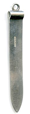 This bookmark was made in the US by an unknown manufacturer. It is marked sterling on the back. The top has grasshopper in a different metal, possibly gold.
