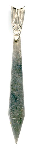 This bookmark was made in Canada or France. It is inscribed Ste Anne de Beaupré commemorating the famous Saint from Canada. The top has a leaf design.