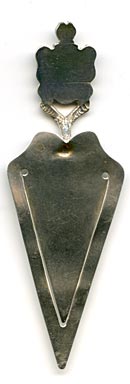 This bookmark was made in England and has the sterling hallmarks for Birmingham 1903. It is in the shape of a trowel with a crested handle from Glastonbury Abbey.