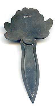 This bookmark was made in the US by an unknown manufacturer. It is marked sterling on the back. The top is a flower in full bloom.