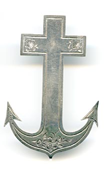 This bookmark was made in a European country. It has two hallmarks but one is indecipherable. The other, 84 is possibly Russian but the inscription, 21s Mai, 1866 is French. The bookmark is in the shape of an anchor.