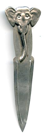 This bookmark was probably made in Norway. It is marked 830S on the back. The top is a detailed elephant head and trunk.