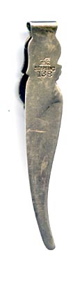 This bookmark was made in the US by Whiting Mfg. Co. It is marked sterling and has the makers mark on the back. It is a "folded" bookmark and the top blade has an art nouveau design.