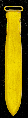 This bookmark was made in France by an unknown manufacturer. It is unmarked and is made of brass with a gold doré. The top is a dark blue enamel shield with 2 fleur-de-lis in brass