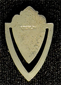 This bookmark was made in the US by F. A. Herman. It is marked with a hallmark of a triangle enclosing the letter H and sterling. The top is a white enamel shield with flowers. The date is 1900 - 1910.