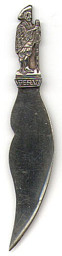 This bookmark was made in Peru. It is marked 925, RI and the number 8759 on the back. It has a man holding a staff on the top and Peru underneath him. The date is unknown.