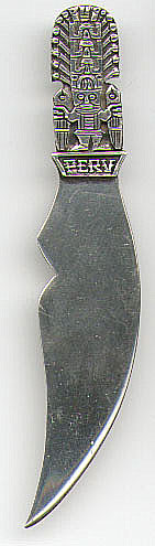 This bookmark is made in Peru. It is stamped 925 on the back. It is an Incan or Mayan god. Date is unknown.