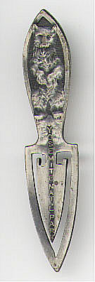 This bookmark was made in the US by Robbins. It has a bear on top and is marked Yosemite Nat'l Park on the front. The back is only marked Robbins. This may or may not be silver. Date is probably 1970's to 1980's.