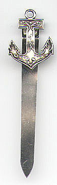 This bookmark was made in the US. It is only marked Sterling and the top blade is in the shape of an anchor. It was probably made between 1900 - 1920. The manufacturer is unknown.