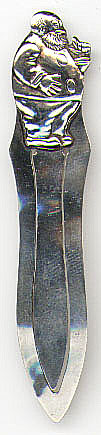 This bookmark is from Norway. It is marked HF 830S. The date is probably 1950 - 1960. the top of the bookmark is a fat man, probably a cartoon character or character from a childrens book.