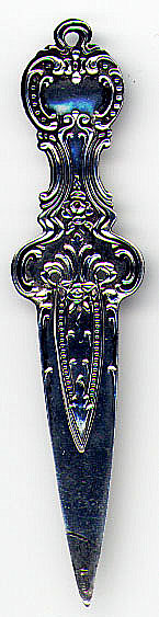 This bookmark is made in the US by Woodside Sterling Co. sometime between 1896 and 1920. It is marked with the manufacturers hallmark, Sterling and the number 361, probably a catalog number. It is very thin.