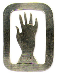 This bookmark was made in Mexico. It is marked Alpaca Mexico and is not silver. The center blade is a right hand with a ring. Date is unknown.