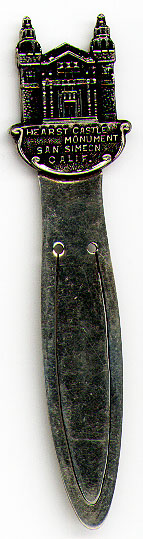 This bookmark was made in Holland as a souvenir for Hearst Castle. It is marked only Holland on the back and is therefore not silver. It is possibly silver plate. The Top is a picture of Hearst Castle. Date is 1930 - 1950.