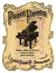 This bookmark was made in the US by Ehrman Mfg. Co. from Malden, Mass. It is a celluloid advertising bookmark for the Poole Piano Co., Boston, Mass. It has a very detailed picture of a Grand piano. The date is 1900 - 1915.