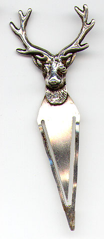 This bookmark was made in Scotland and has the design of a moose head. It is unmarked and is either sterling or silver plate. The date is unknown.