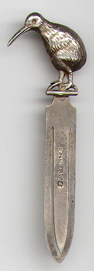 This bookmark was made in Chester, England in 1911. It is marked with those indicating this date and place and the makers mark for Addie and Lovekin. The top is a figural Kiwi bird.
