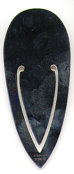 This bookmark was made in the US by R. Blackington & Co. It is marked Sterling and the manufacturers hallmarks. It is a very plain bookmark and appears to be of recent vintage but the hallmark is an old one dating from 1900.  