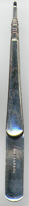 This bookmark was made in England by Mordan & Co, a famous maker of fine silver products. It is not marked with the typical hallmarks of England probably to save taxes. It is a bookmark with a mechanical lead pencil at the top. The date is 1890 - 1900.