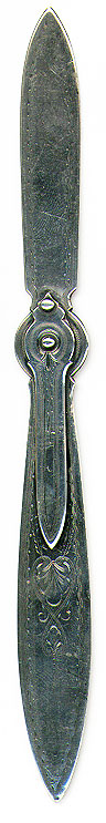 This bookmark was made in the US by Gorham Company. It is marked with the manufacturers hallmark, the number 10 and and Sterling.  It is a large bookmark which is also a letter opener. The date is 1880 - 1890.  