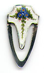This bookmark was made in the US by F.A. Hermann Co. It is marked Sterling on the back. It is a small bookmark with a nice enamel picture of flowers. The date is 1900 - 1910. 
