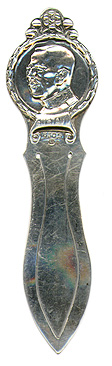 This bookmark was made in Sweden. It is marked 830S and two Swedish hallmarks. The top is the head of King Gustav. The date is 1920 - 1930.