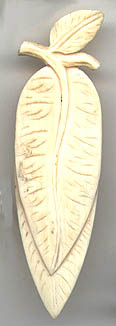 This bookmark was made in the US by an unknown manufacturer. It is unmarked and is made of carved ivory. It is a figural of leaves. The date is 1900 - 1910.  