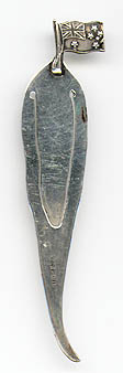 This bookmark was made in Austrailia. It is marked 925 STo. The top is a figural flag of Austrailia. The date is unknown.