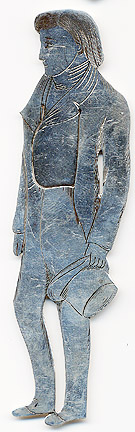 This bookmark was made in the US by J. F. Fradley & Co., a small New York silver manufacturer in business from 1870 - 1936. It is in the shape of a man, Nicholas Nickelby, from the Charles Dickens book. It is marked Sterling, the cross hallmark, 1863 and 17. Also inscribed on the back is "Nicholas Nickelby". Date is 1890 - 1936.