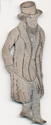 This bookmark was made in the US by J. F. Fradley & Co., a small New York silver manufacturer in business from 1870 - 1936. It is in the shape of a man, Bill Sikes, from the Charles Dickens book. It is marked Sterling, the cross hallmark, 1863 and 10. Also inscribed on the back is "Bill Sikes". Date is 1890 - 1936.