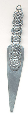  This bookmark was made in the US by Gorham. It is marked with the makers hallmark, sterling and the number 42 and a five pointed star as the date mark for 1888. The top blade consists of 7 pansy flowers. It is one of 33 bookmarks sold in the Autumn 1888 silver catalog.   