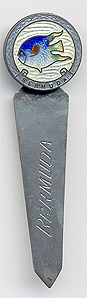  This bookmark was made in Bermuda. It has a mark on the back indicating that it is sterling. The top blade is an enamel multi-colored fish with Bermuda underneath it. The date is 1960 - 1970.  