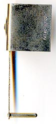 This bookmark was made in the US by Jayo. It is marked with the makers hallmark, and Patent No. 163572. The patent is a design patent dated June 12, 1951 by Wesley M. Cowen and is titled Book Page Marker. An identical regular patent, No. 2,610,074 is dated Sept. 9, 1952 by Louis G. Meyers. The bookmark is a spring arm action where the clip part is attached to the cover or back binding and the arm holds the page.   