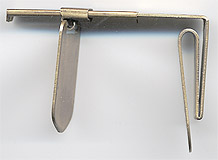  This bookmark was made in the US by Sapphire. It is marked Sapphire and PATENTED 2387607. It is a gold plated bookmark that clips onto the book cover and then extends over the page with the flap. It can extend to 2 inches. The date of the patent is Oct. 23, 1945 by Alex Pascoo.   