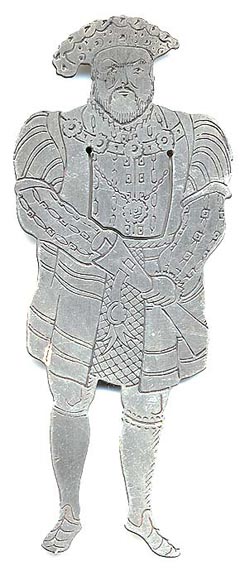  This bookmark was made in London England. It has the hallmarks for London and 1985. It is a figural of King Henry VIII, taken as a character from the Shakespeare play.   