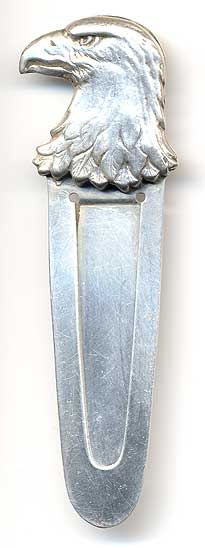 This bookmark was made in the US by Tiffany and Co. It is marked Tiffany and Co. Makers Sterling. The top has the bust of a very detailed bald eagle. The date is 1950 - 1960.   