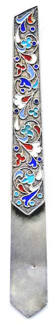  This bookmark was made in Russia by Kavakov Seman 1889-1908 as shown in Faberge Imperial Jewellers by Geva Von Hadsburgh. It has an ornate cloisenne enamel design on the front and back.  