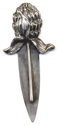  This bookmark is a William B. Kerr & Co. piece. It has the American Beauty hallmark, sterling and is stamped 1988. It is a high relief flower and was made around 1900.     