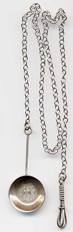  This bookmark is made in the US by Lenore Doskow. It marked sterling with the makers hallmark. It is in the form of a pan and egg beater attached with a 15 inch chain. This would be used in a cookbook.  The date is 1945 - 1960.  
